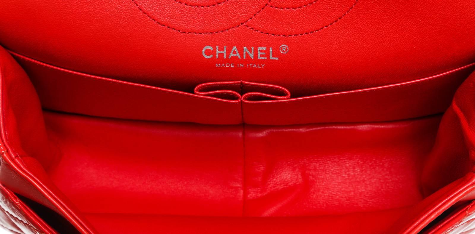 Chanel Orange Patent Leather Classic Flap Reissue 255 Handbag For Sale 2