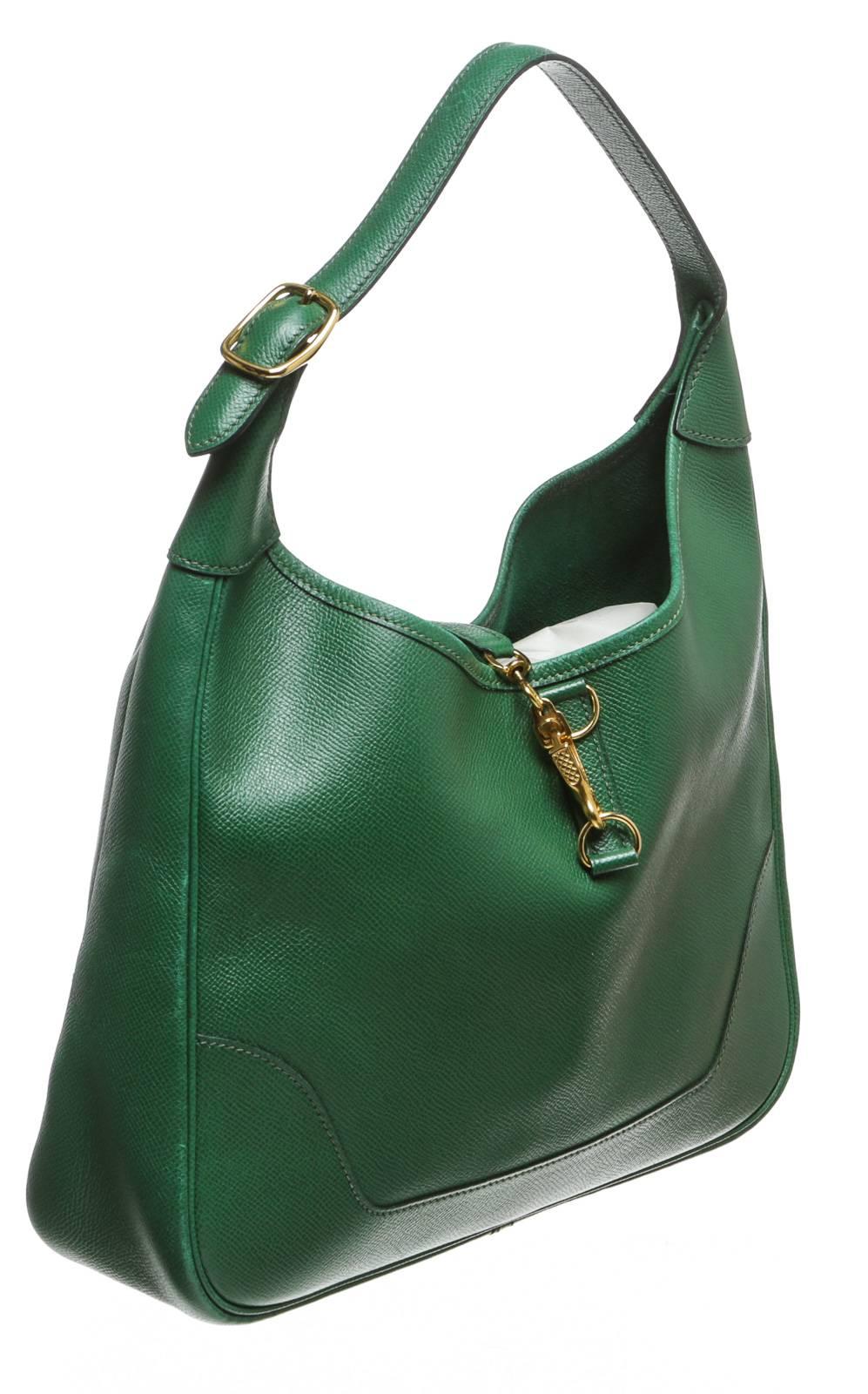 Hermes Vert Bengale Leather Trim Shoulder Handbag For Sale 1