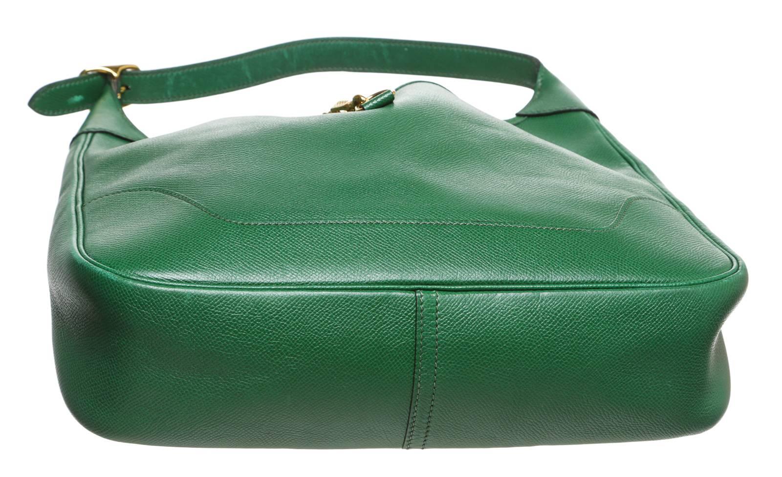 Hermes Vert Bengale Leather Trim Shoulder Handbag For Sale 3