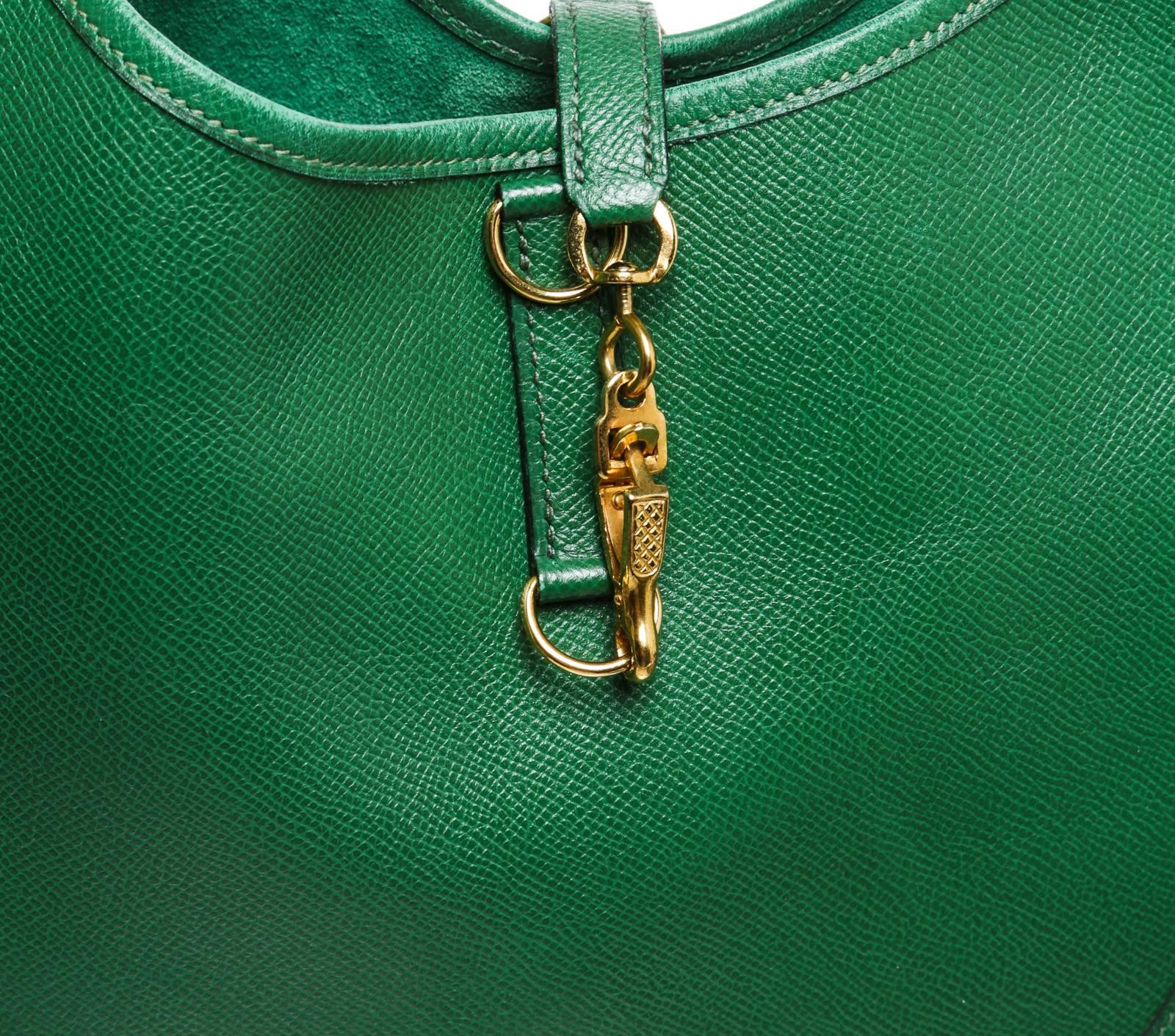 Hermes Vert Bengale Leather Trim Shoulder Handbag For Sale 2