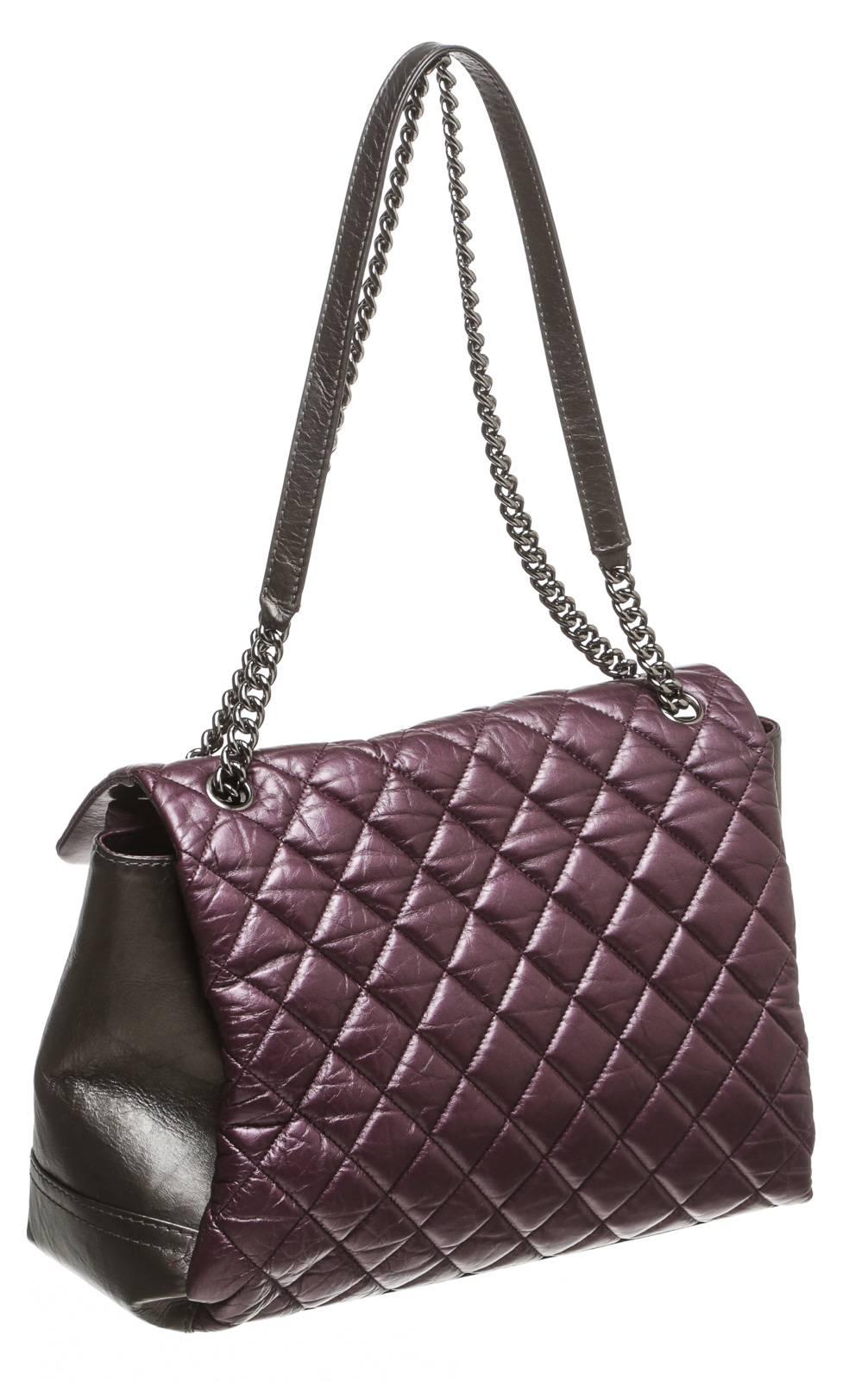 Chanel Purple and Gray Lambskin Lady Pearly Flap Handbag For Sale 1