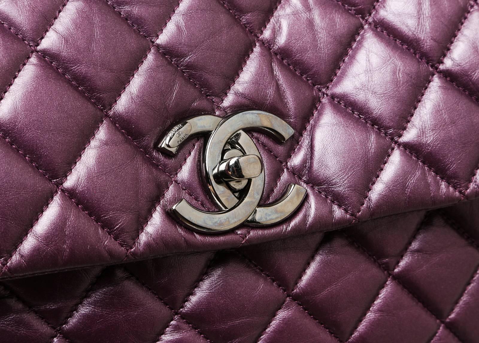Chanel Purple and Gray Lambskin Lady Pearly Flap Handbag For Sale 3