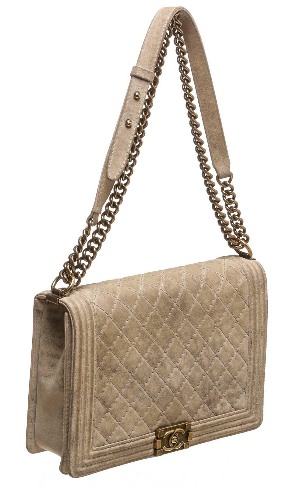 Chanel Beige Distressed Leather Large Boy Bag Handbag In Good Condition For Sale In Corona Del Mar, CA