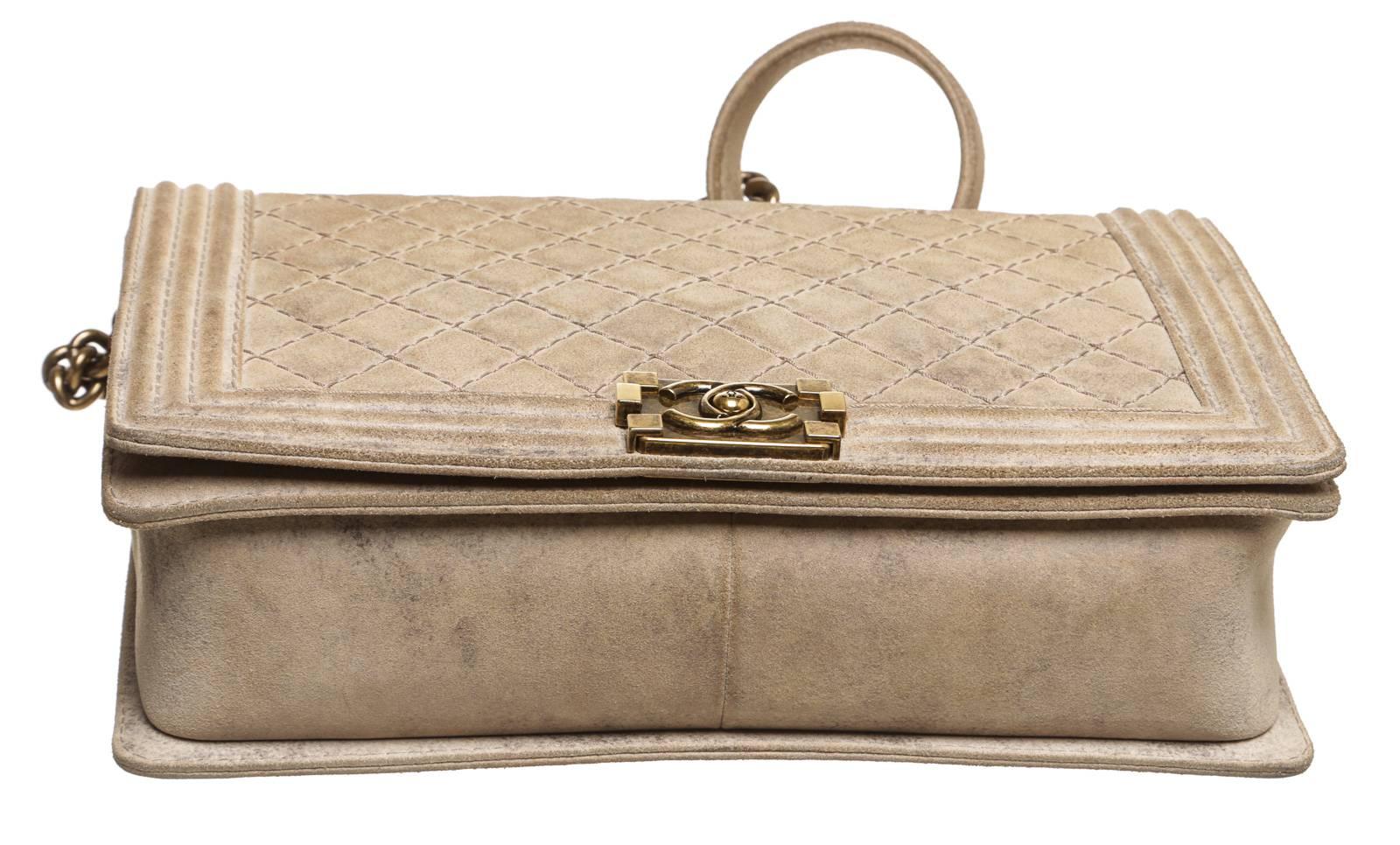 Chanel Beige Distressed Leather Large Boy Bag Handbag For Sale 1