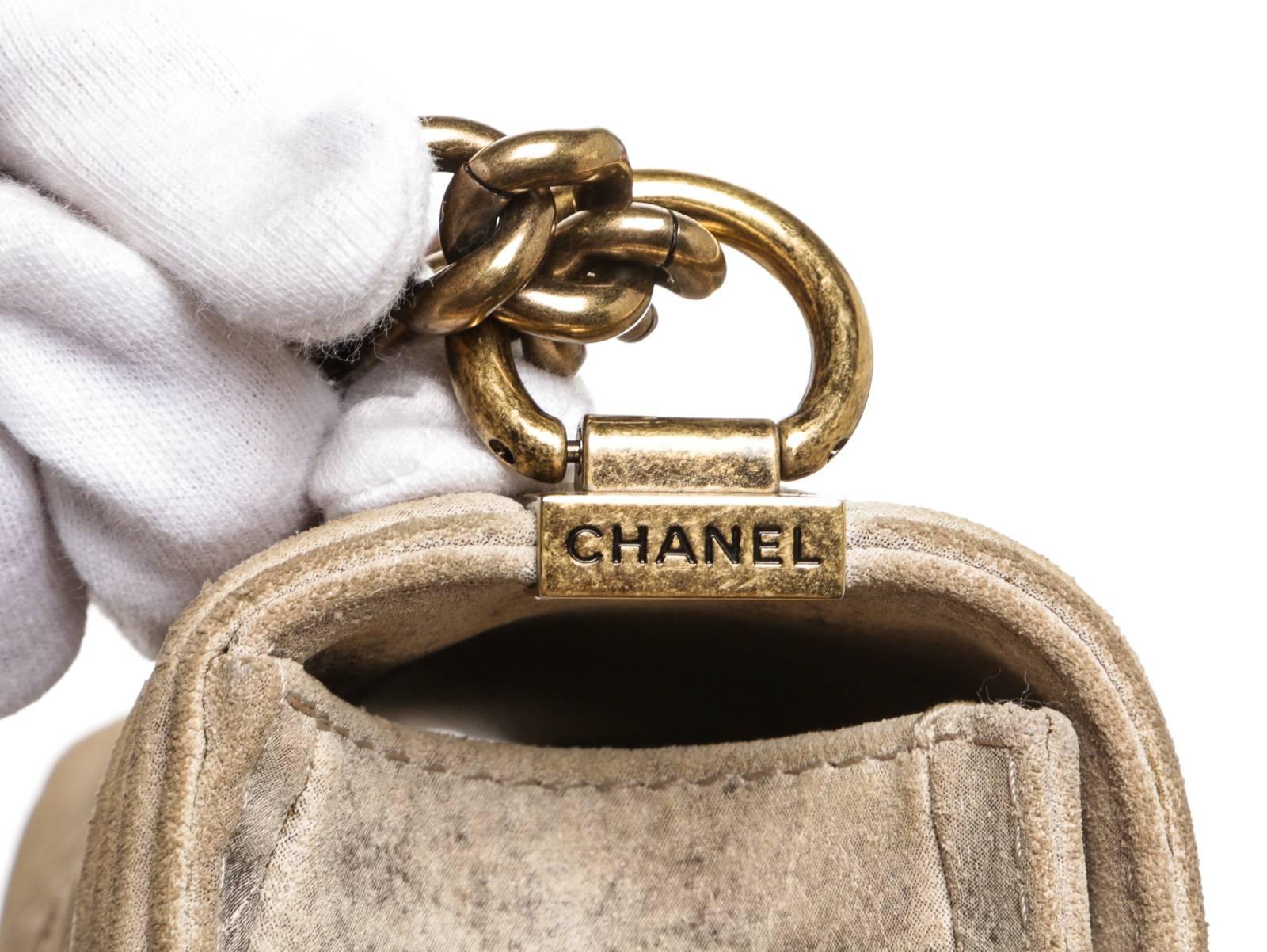 Women's Chanel Beige Distressed Leather Large Boy Bag Handbag For Sale