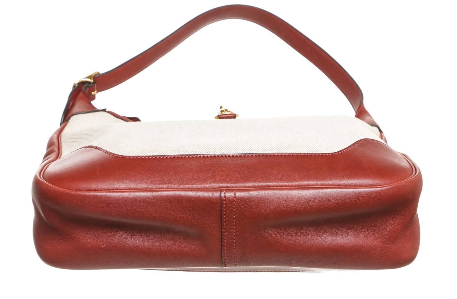 Hermes Beige Toile and Sienna Leather Trim Shoulder Handbag at 1stdibs  