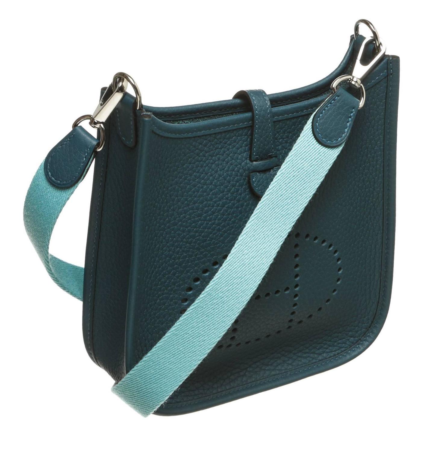 hermes blue leather handbag evelyne  