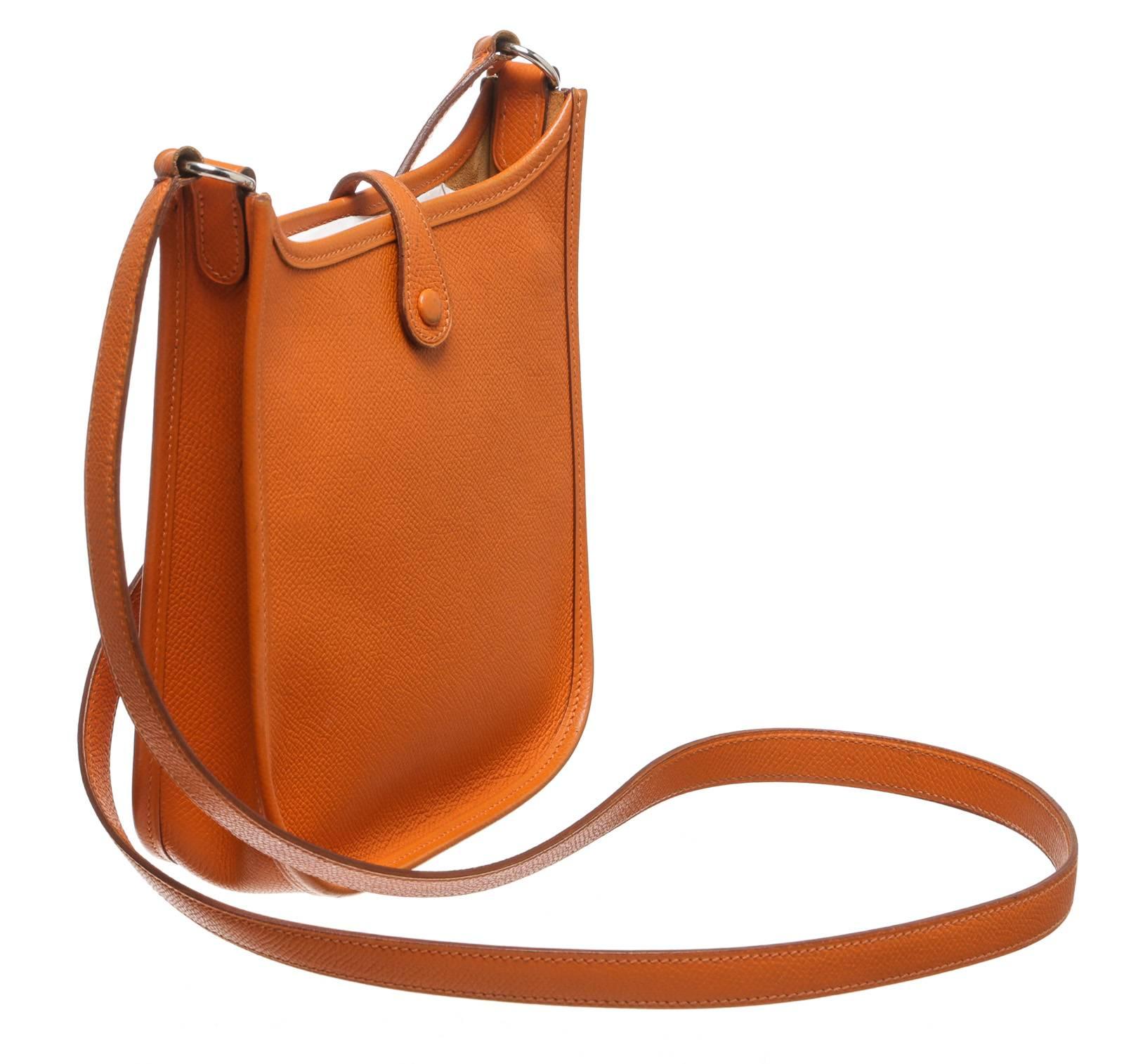  Hermes Orange Epsom Leather Evelyne TPM Handbag In Good Condition In Corona Del Mar, CA