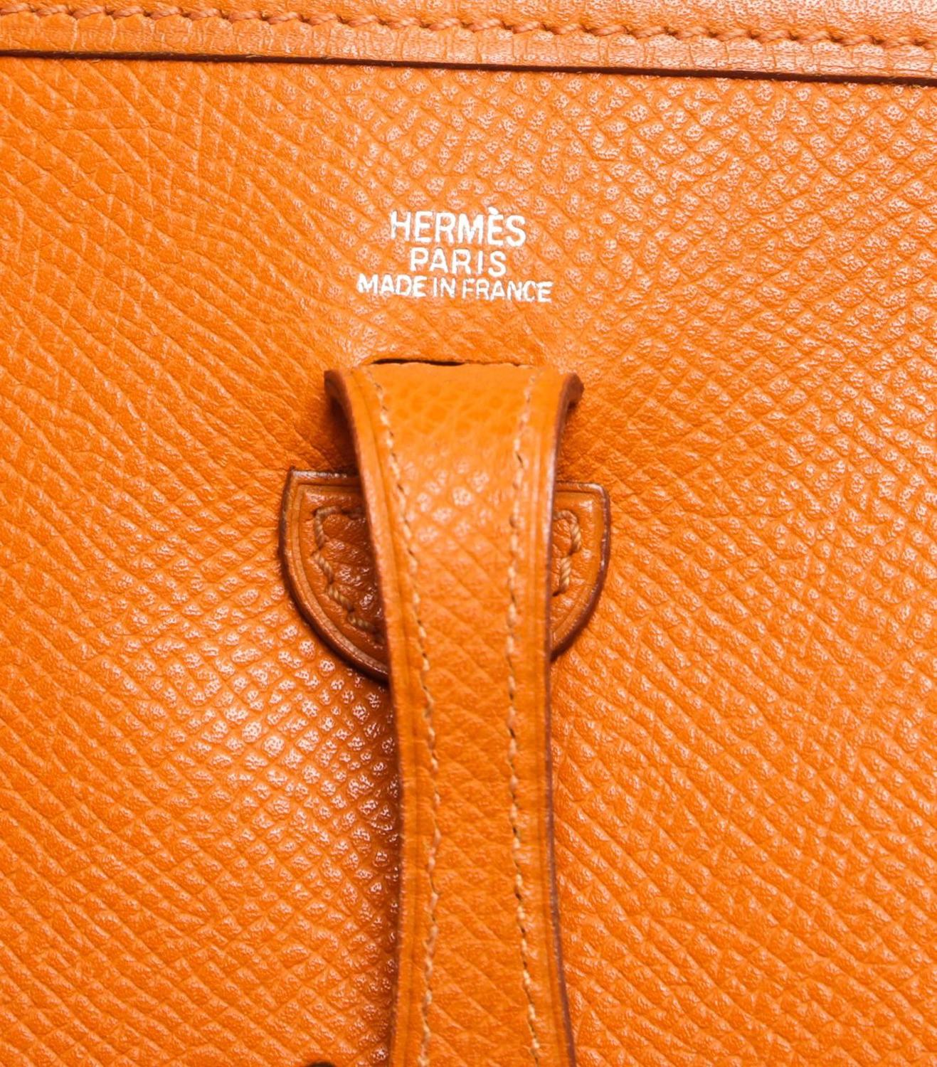 hermes orange leather handbag evelyne  