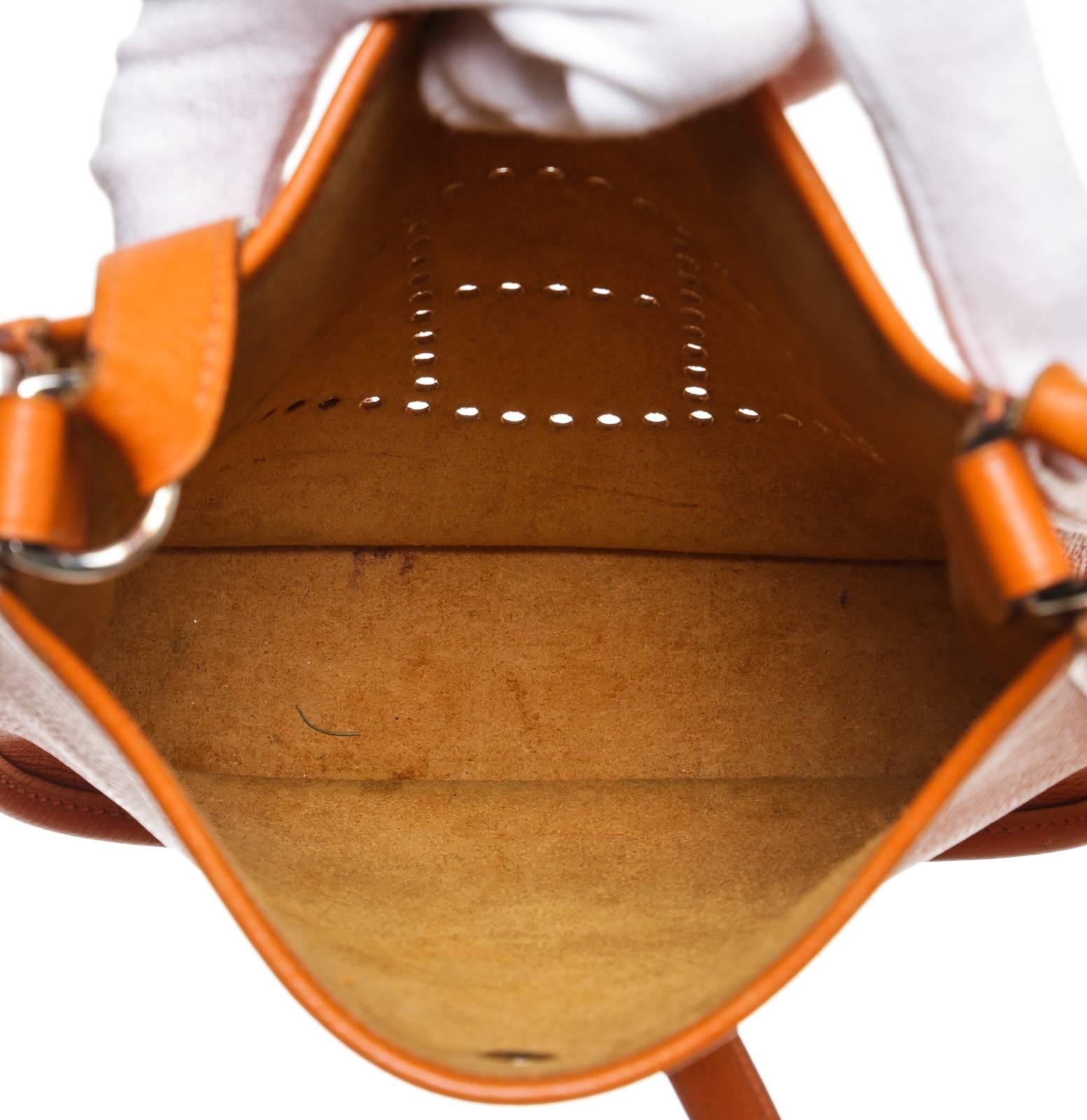 Women's  Hermes Orange Epsom Leather Evelyne TPM Handbag