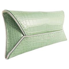 VBH Manila Stretch Clutch in Shiny Aquagreen Crocodile and Silver Sparkle Border