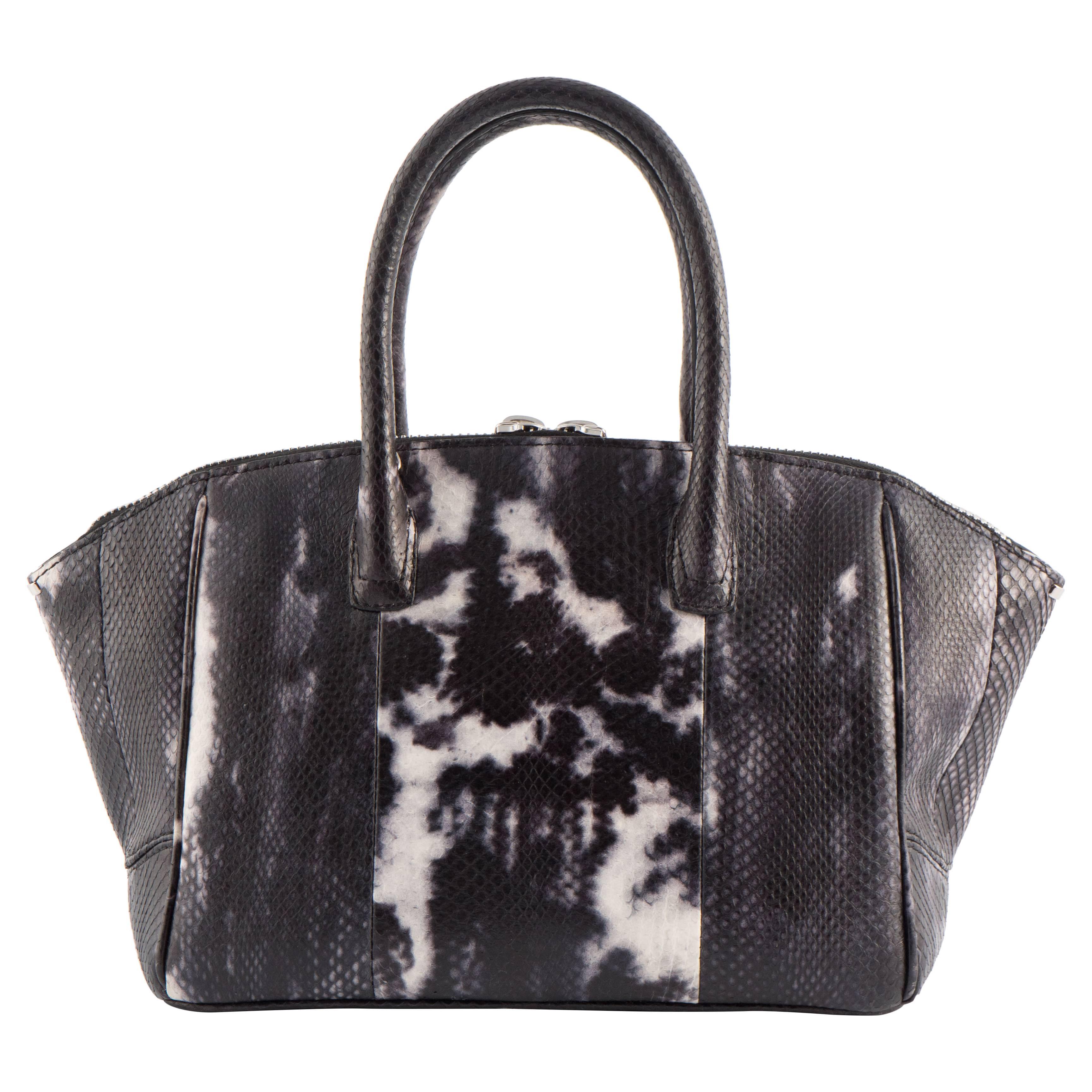 Women's VBH Brera 26cm Black & White Hand-Painted Ayer Snake Top Handle Tote For Sale
