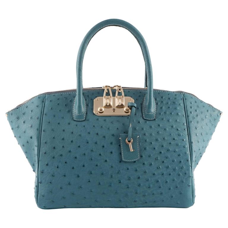 VBH Brera 34cm Surf Blue Ostrich Top Handle Tote For Sale at 1stDibs