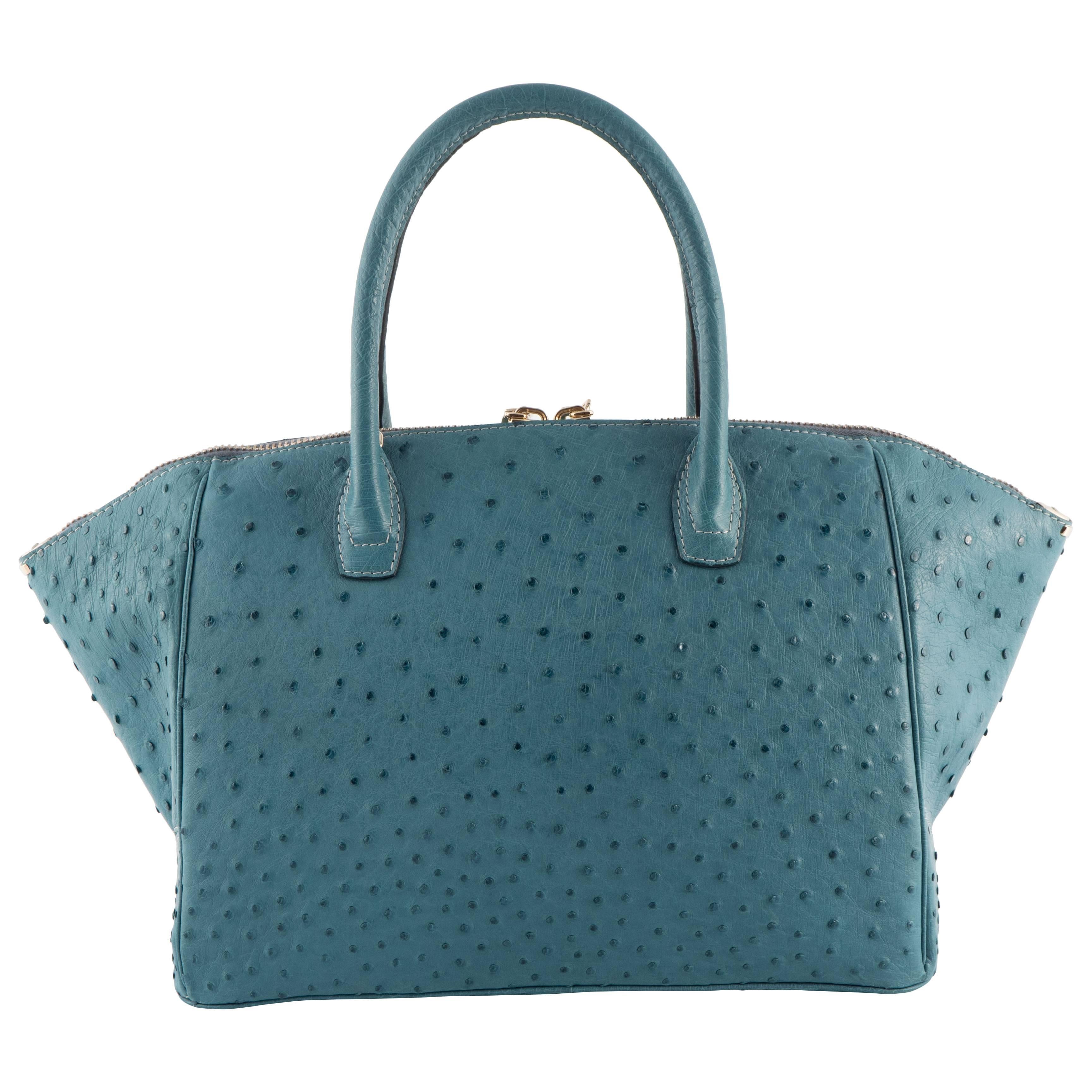VBH Brera 34cm Surf Blue Ostrich Top Handle Tote In New Condition For Sale In New York, NY