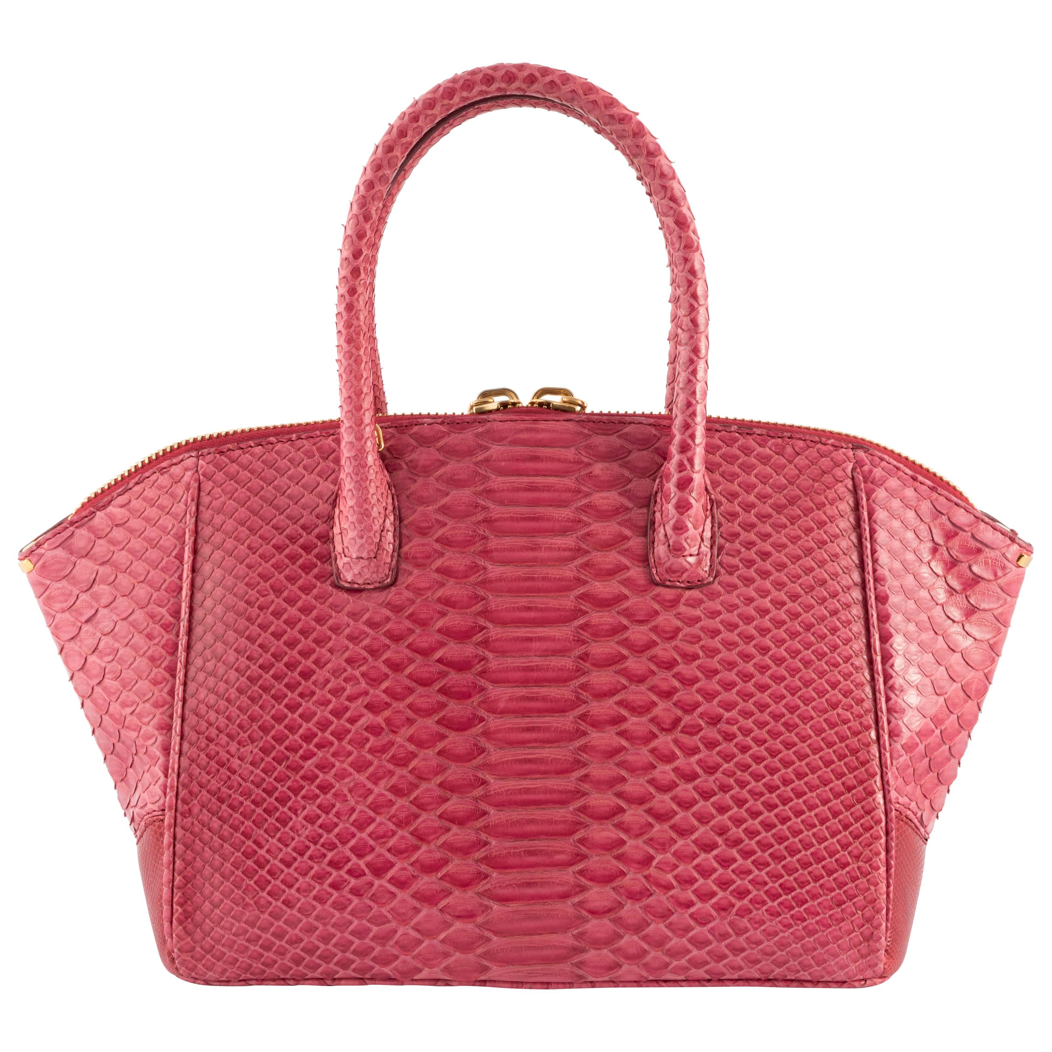 VBH Brera 26cm Matte Wine Python and Lizard Top Handle Tote In New Condition For Sale In New York, NY