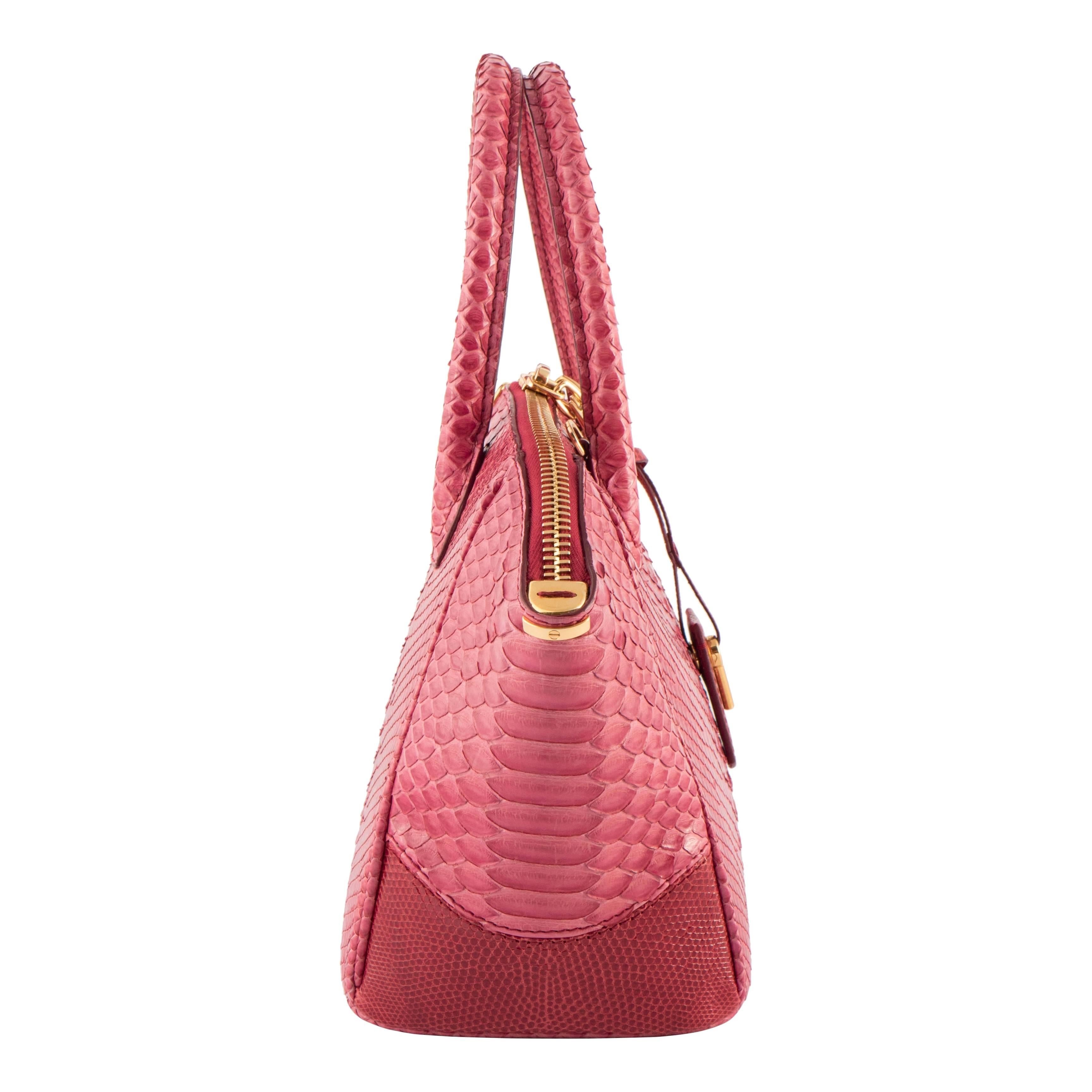 Pink VBH Brera 26cm Matte Wine Python and Lizard Top Handle Tote For Sale