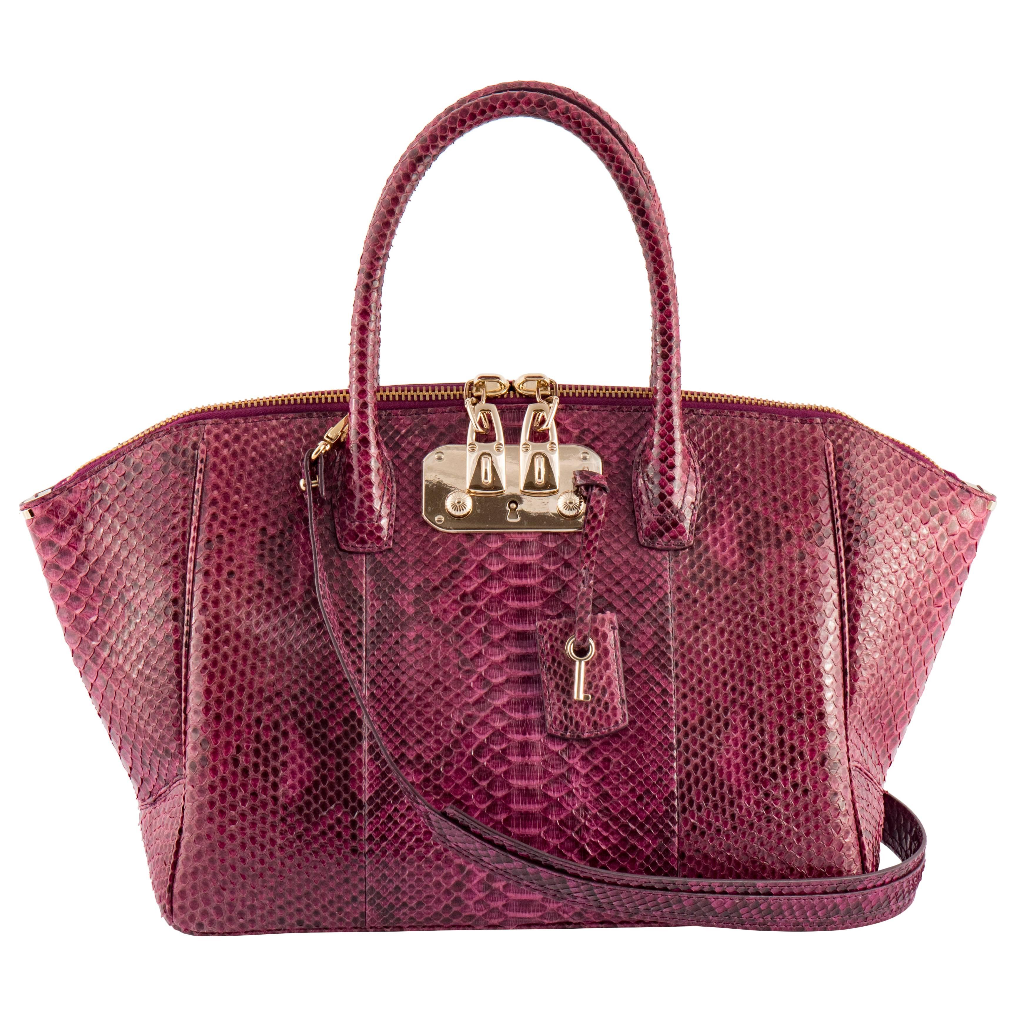 VBH Brera 34cm Shiny Natural Magenta Python Top Handle Tote In New Condition For Sale In New York, NY