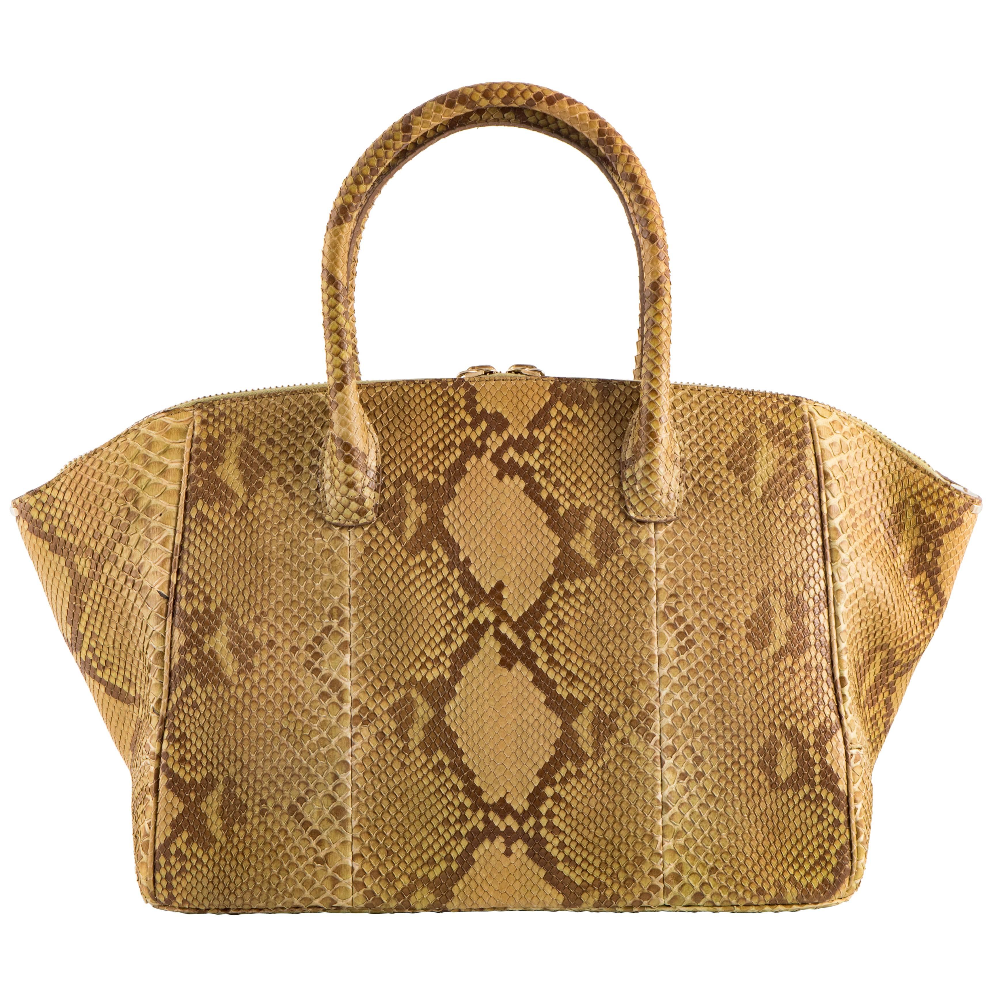 Brown VBH Brera 34cm Natural Matte Cedro Python Top Handle Tote For Sale