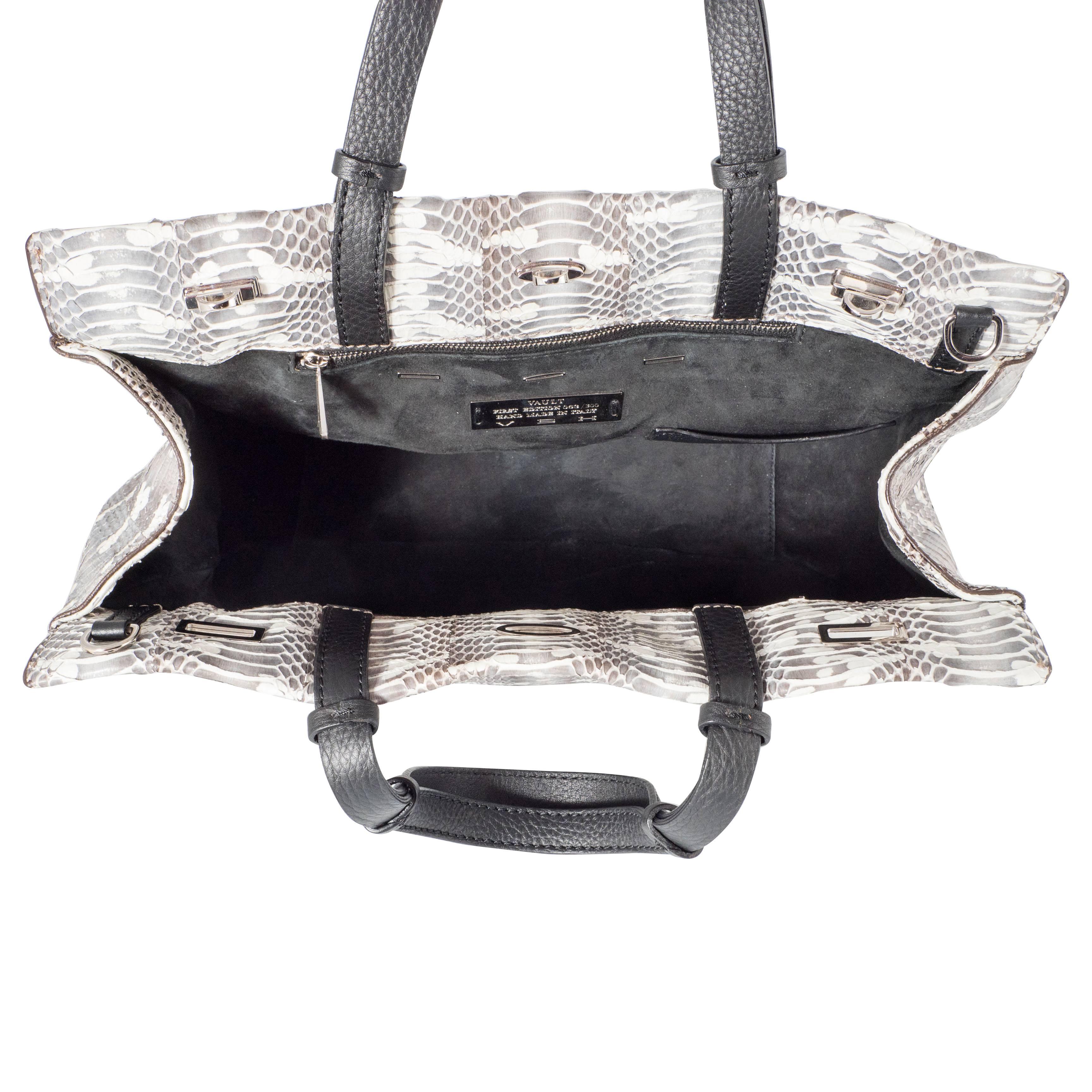 VBH Vault Matte Black/White Snakeskin Top Handle Tote 3