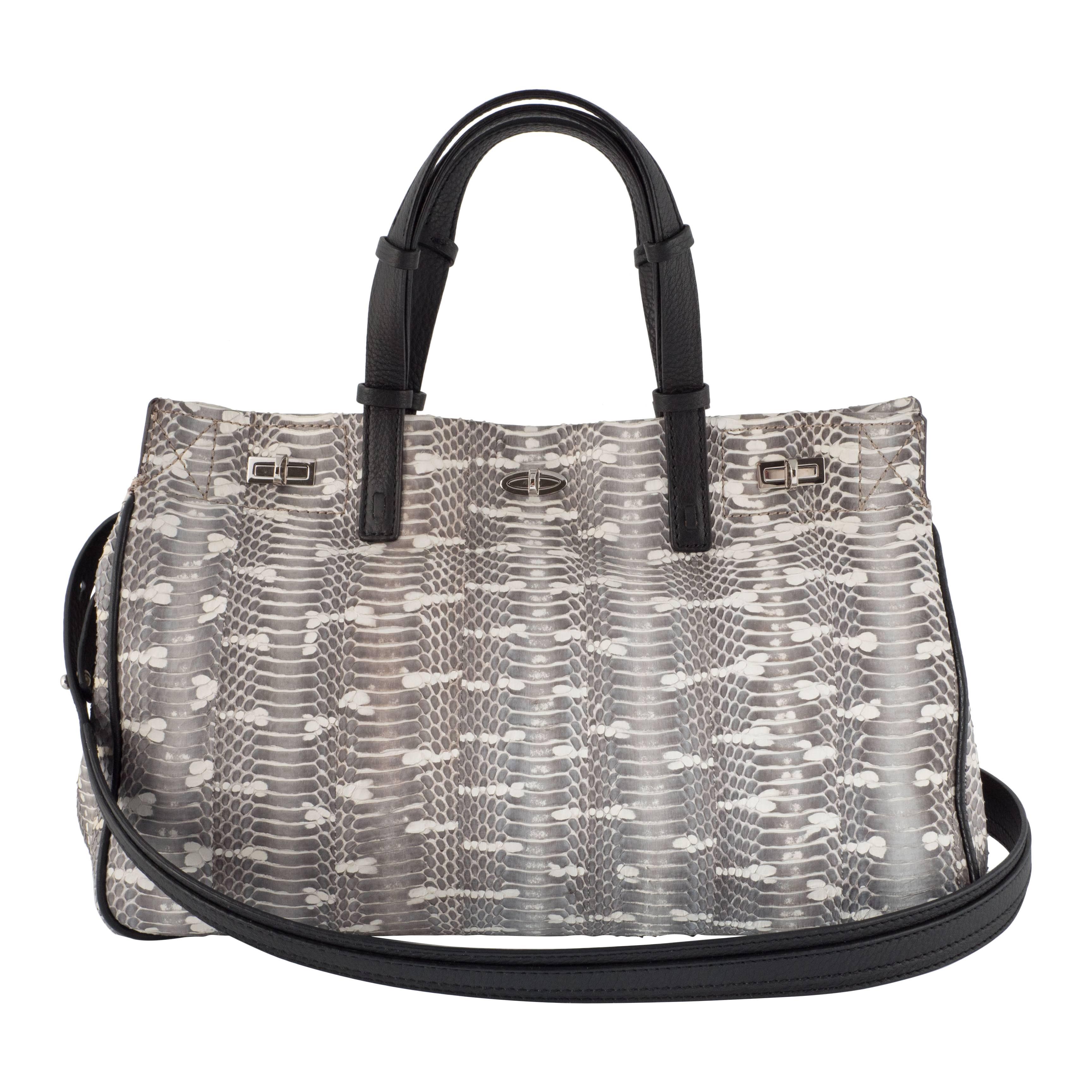 VBH Vault Matte Black/White Snakeskin Top Handle Tote In New Condition In New York, NY
