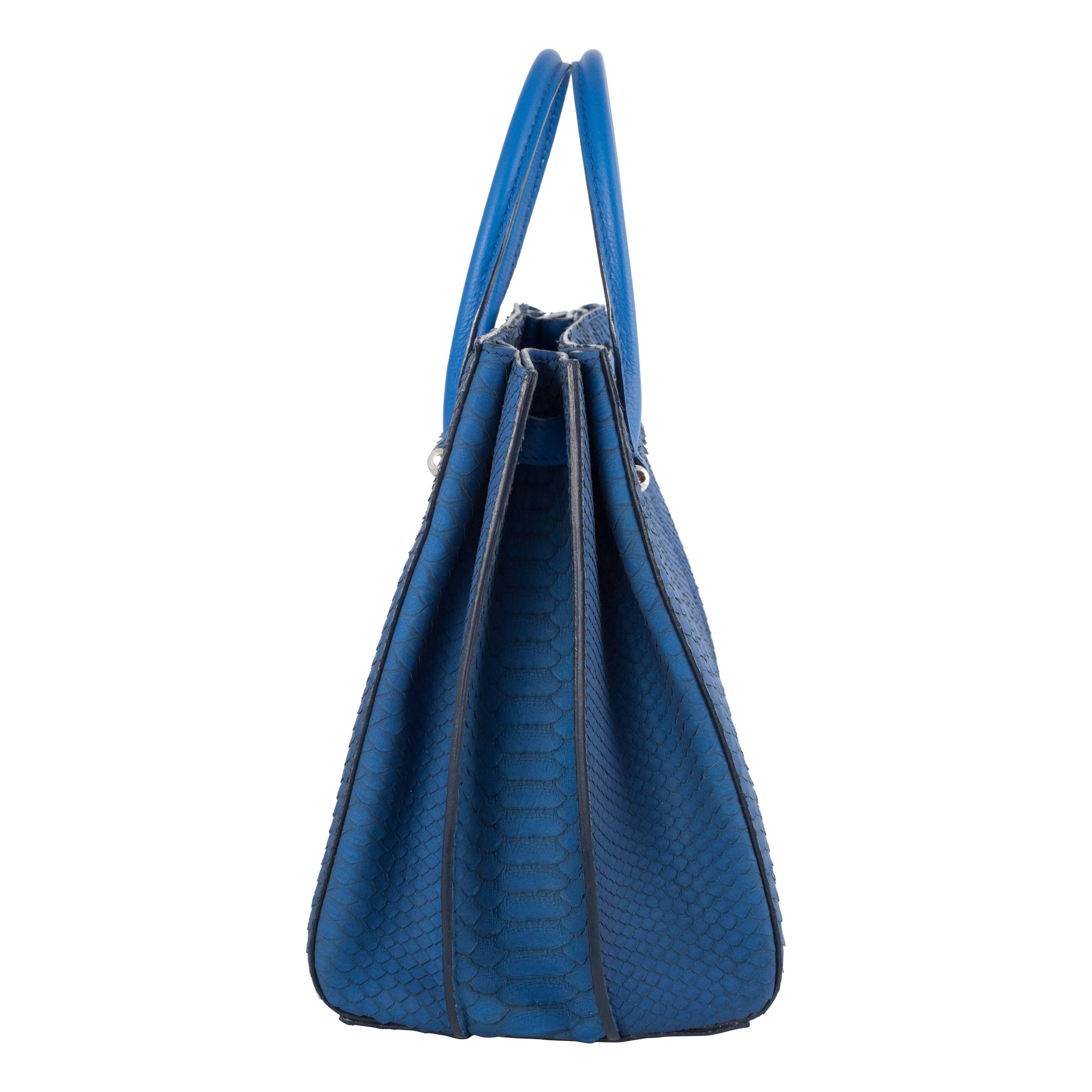 Blue VBH Madison Ultra Matte Orion Python Top Handle Tote For Sale