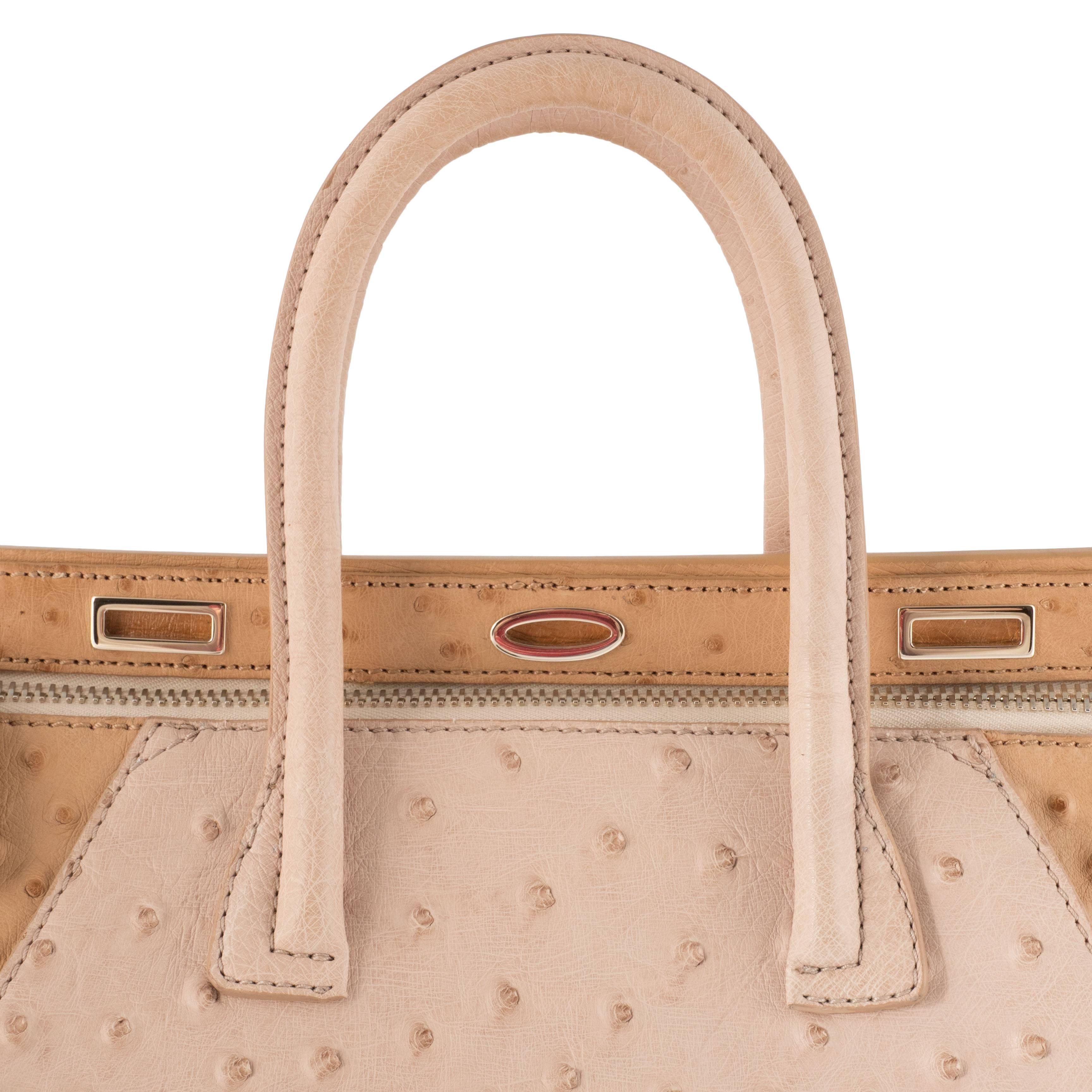 VBH Milano Small Shell/Desert Two Toned Ostrich Top Handle Tote For Sale 1