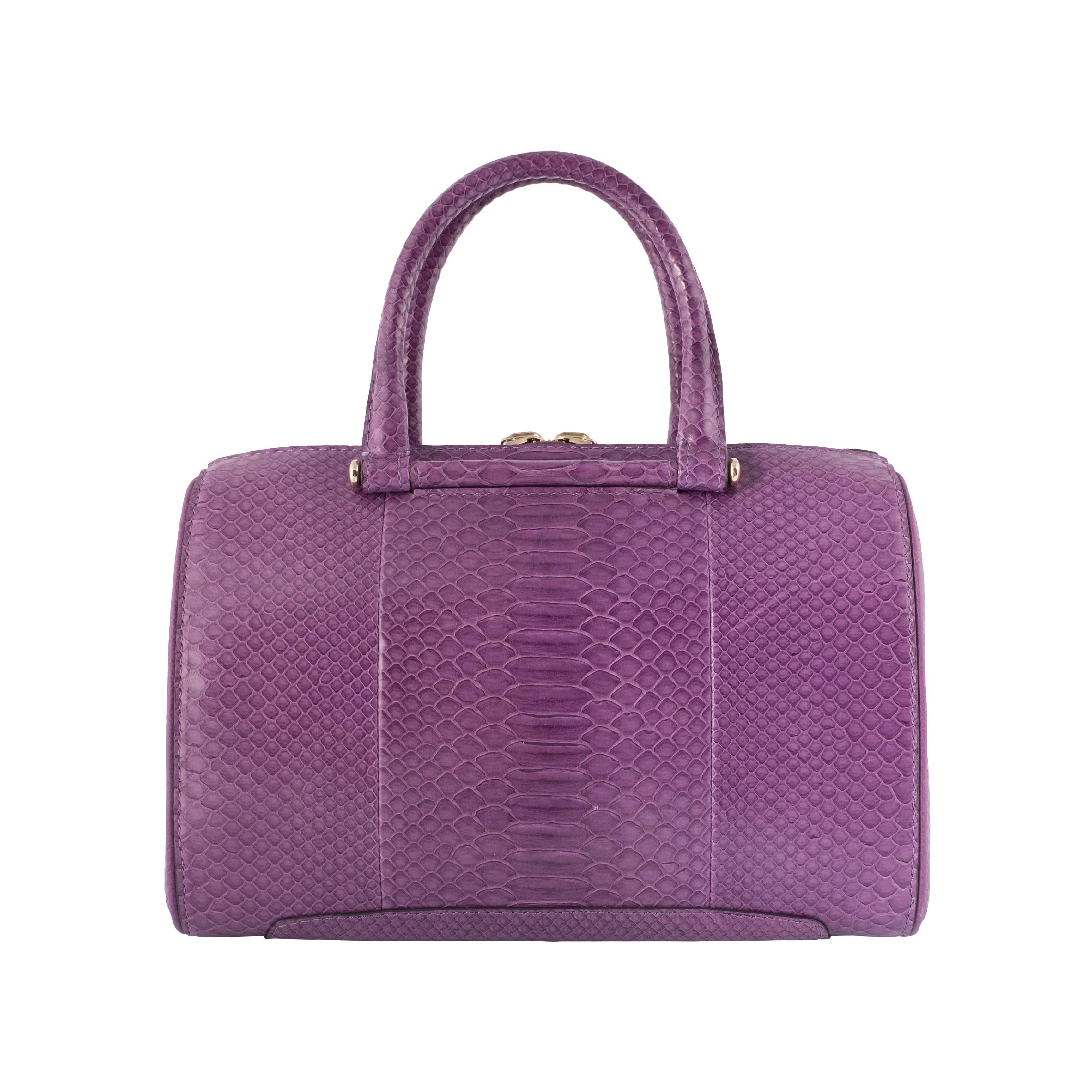 VBH Parker 31cm Shiny Viola Python Boston Tote In New Condition For Sale In New York, NY