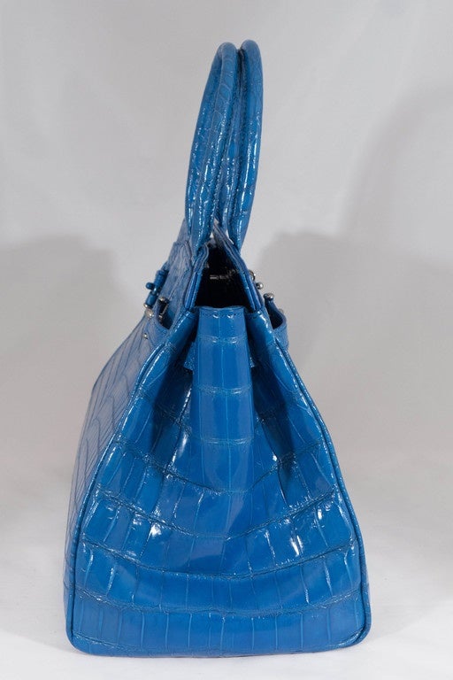 Blue VBH Tosca Orion Crocodile Top Handle Tote For Sale
