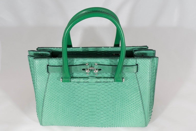 Blue VBH Madison 32cm Jungle Python and Lizard Top Handle Tote For Sale