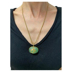 1930’s Yellow Gold, Carved Emerald and Ruby Pendant Chain Necklace