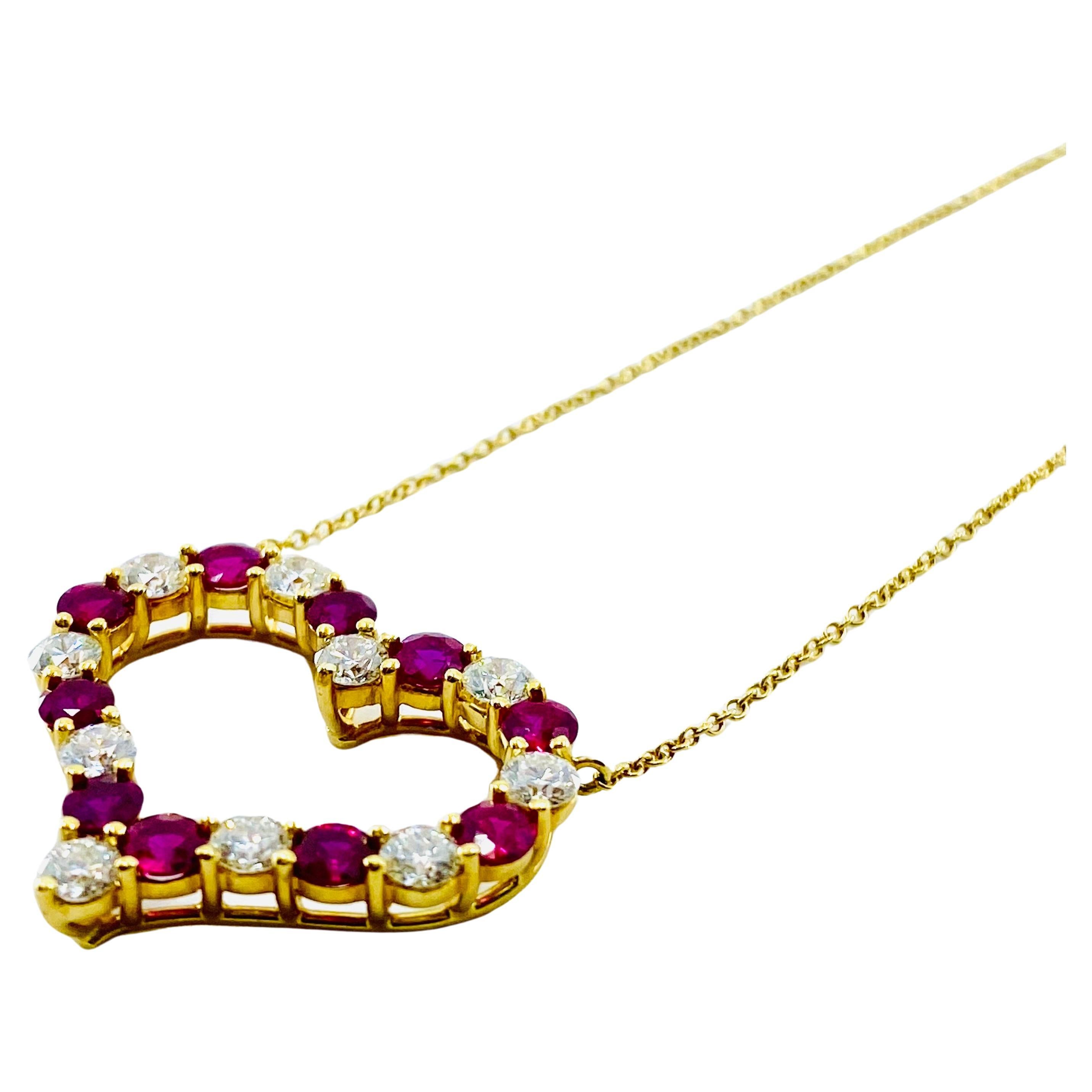 Round Cut Tiffany & Co. Heart Pendant 18k Gold Diamond Ruby For Sale