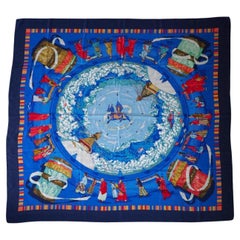 Vintage Hermès Prières Au Vent Cashmere Blue Silk Shawl