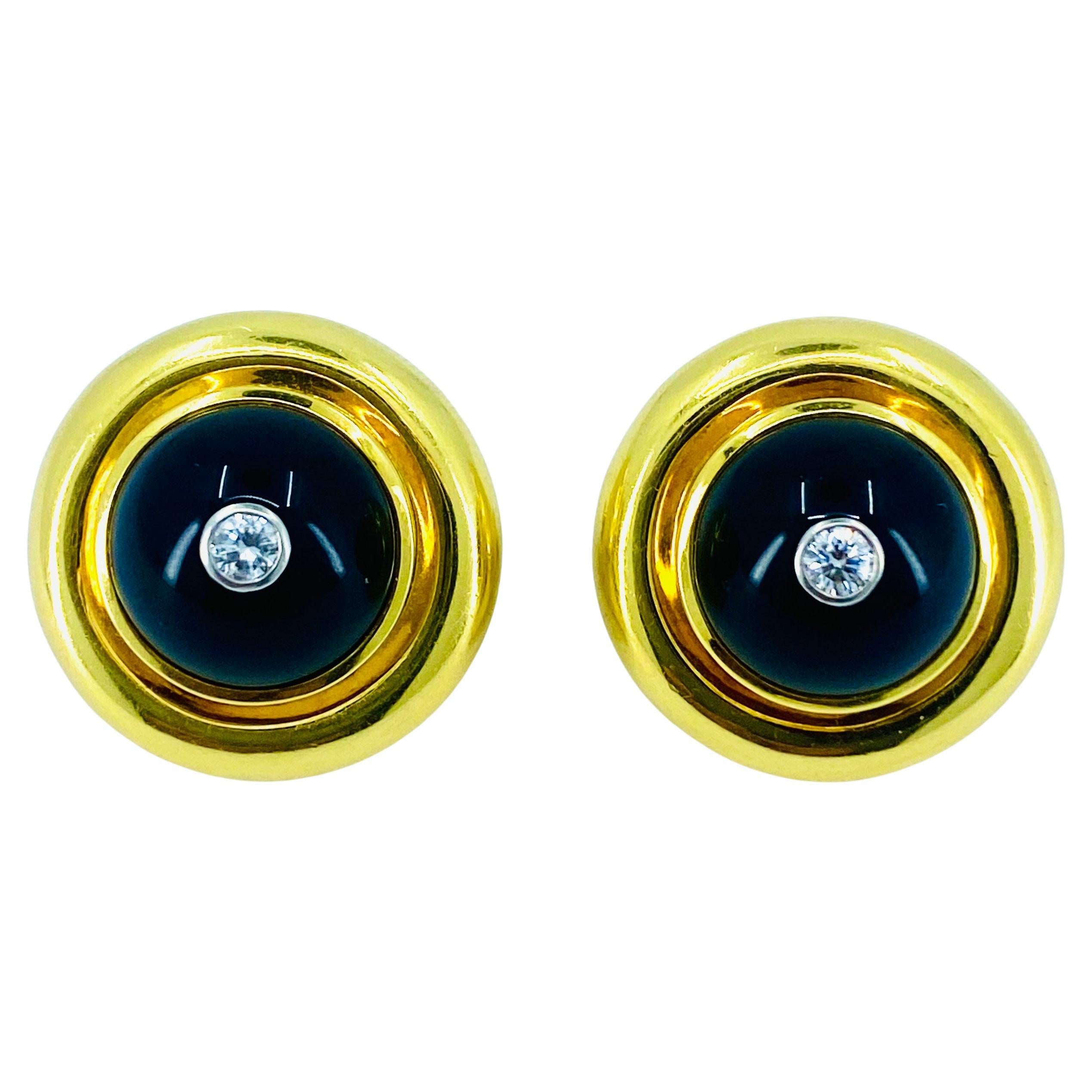 Paloma Picasso Vintage Earrings 18k Gold Onyx Diamond