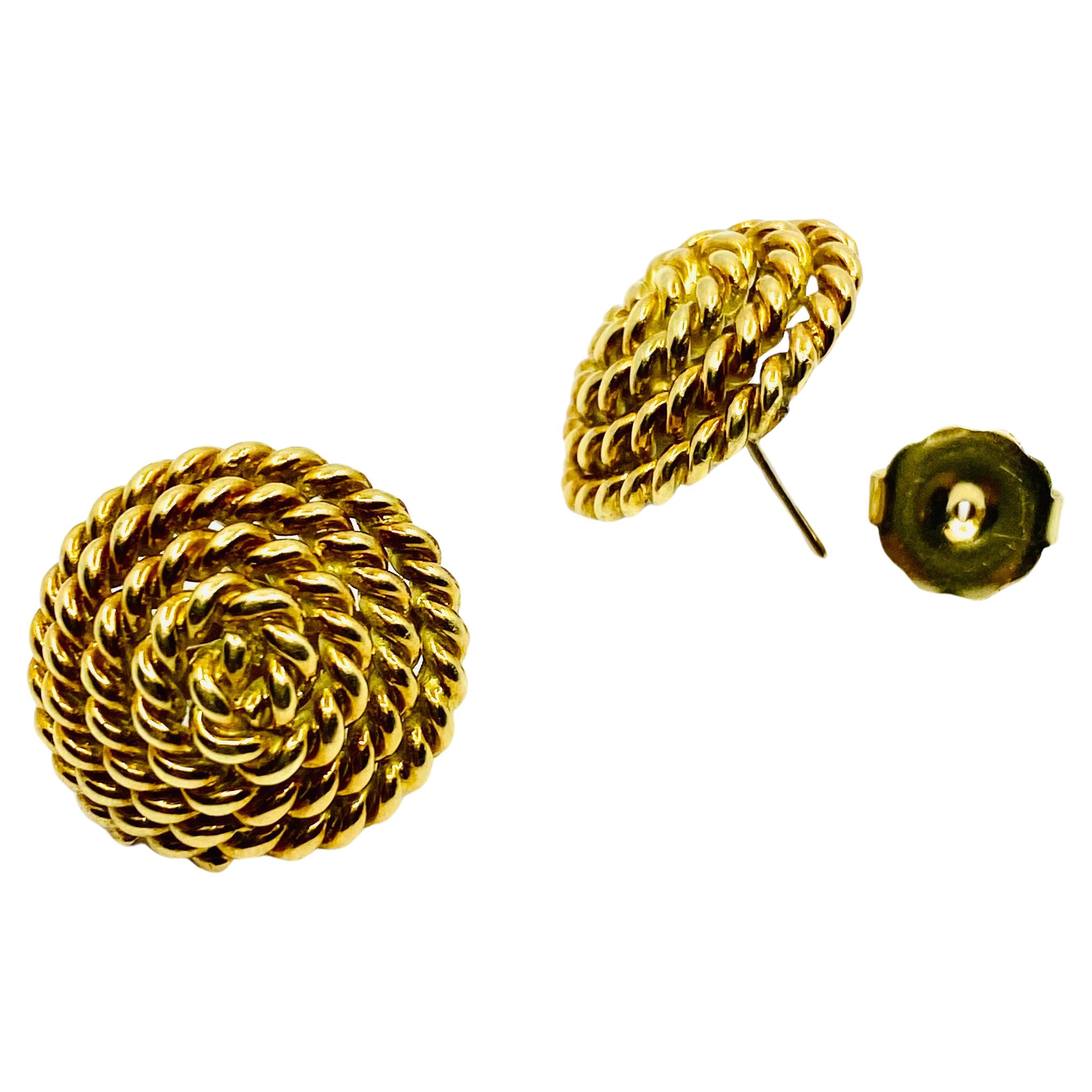 Tiffany & Co. 18k Gold Rope Earrings Stud In Excellent Condition For Sale In Beverly Hills, CA