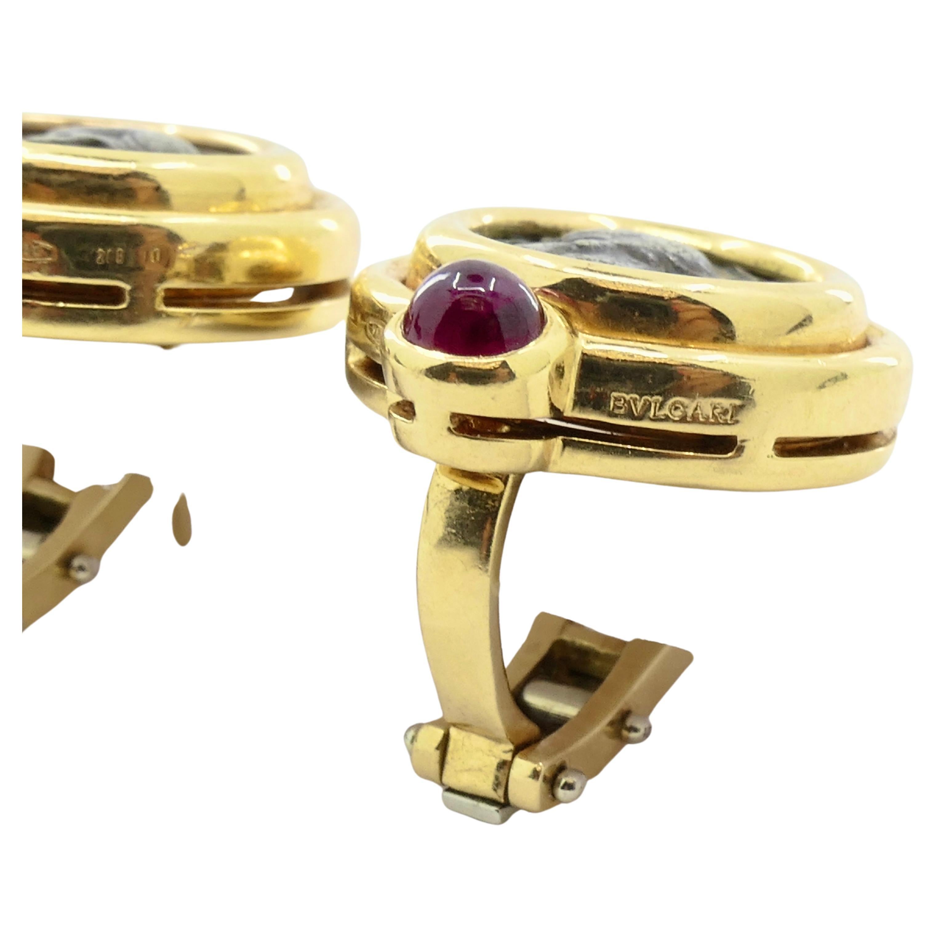 Vintage Bvlgari Earrings Monete Ancient Coins Gold Ruby 4