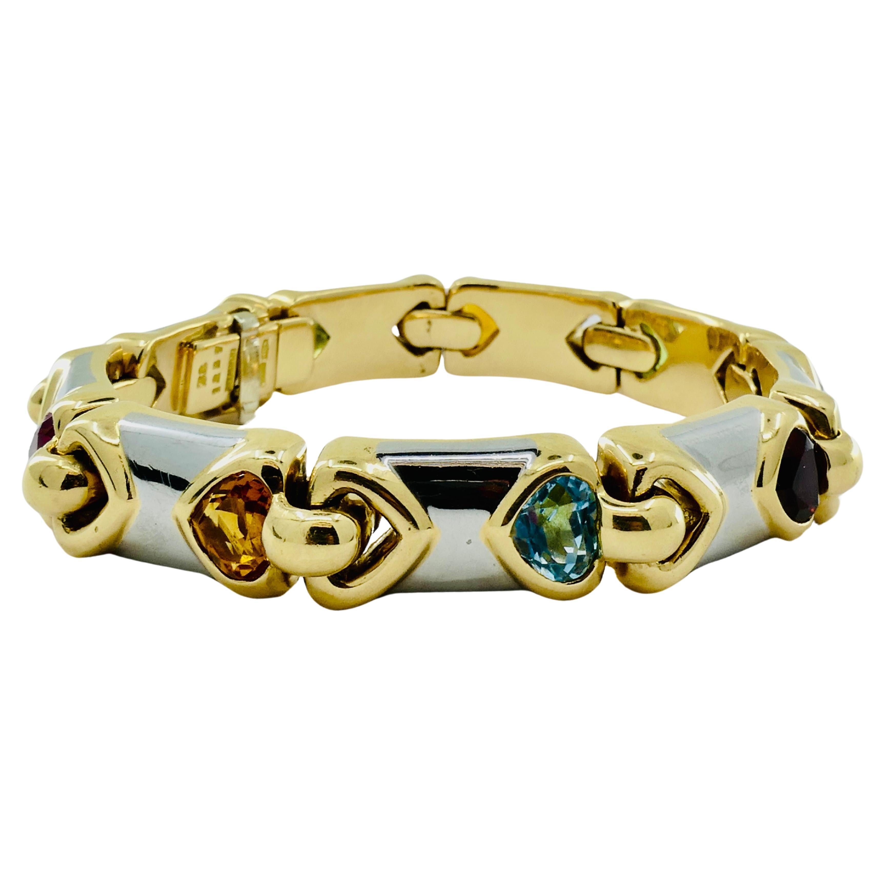 Women's Bulgari Doppio Cuore Bracelet 18k Two-Tone Gold Gemstones