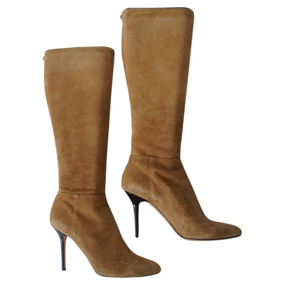 Jimmy Choo Tan Suede Knee High Boots 41 For Sale