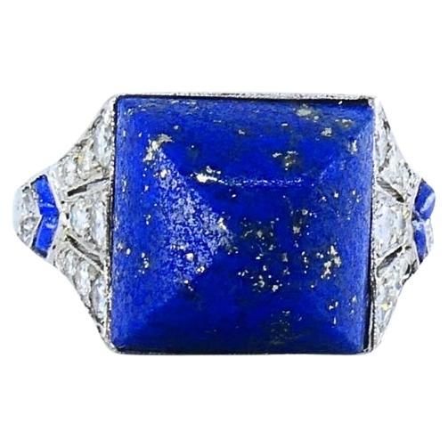 Cartier Art Deco Lapis Lazuli  Anello con diamante in platino in vendita