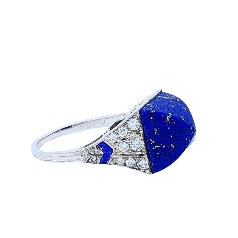 Taglio misto Cartier Art Deco Lapis Lazuli  Anello con diamante in platino in vendita