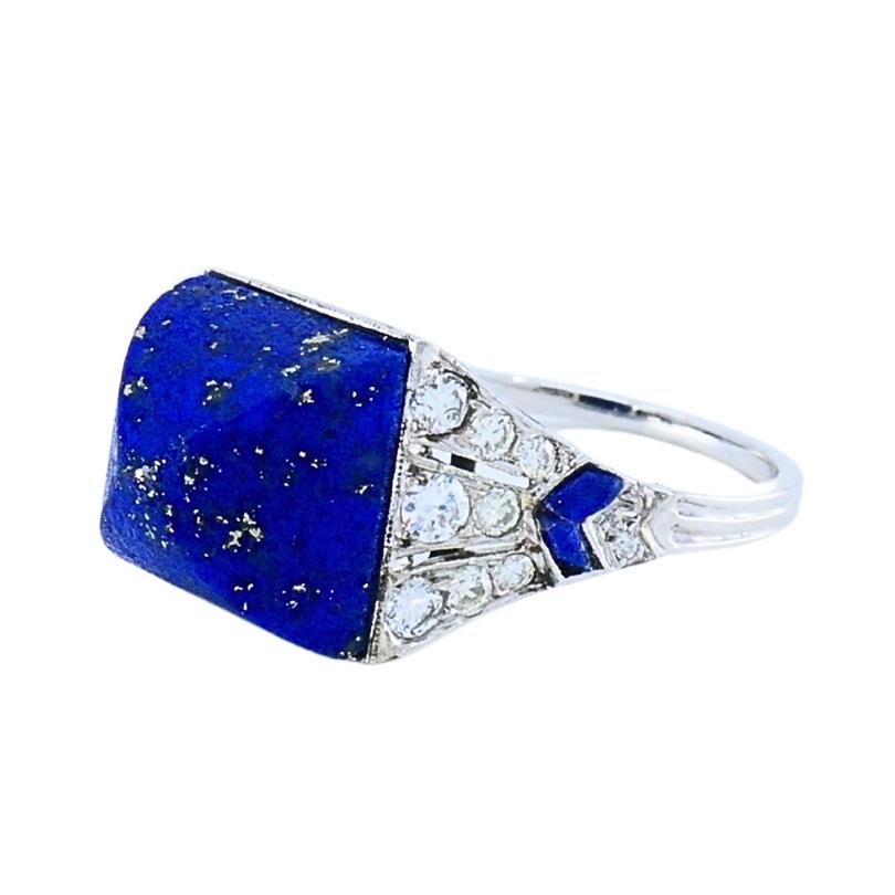 Cartier Art Deco Lapis Lazuli  Anello con diamante in platino In condizioni buone in vendita a Beverly Hills, CA