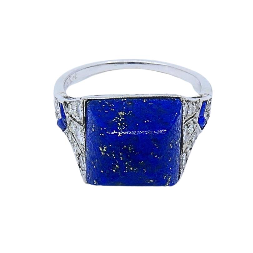 Cartier Art Deco Lapis Lazuli  Anello con diamante in platino in vendita 1