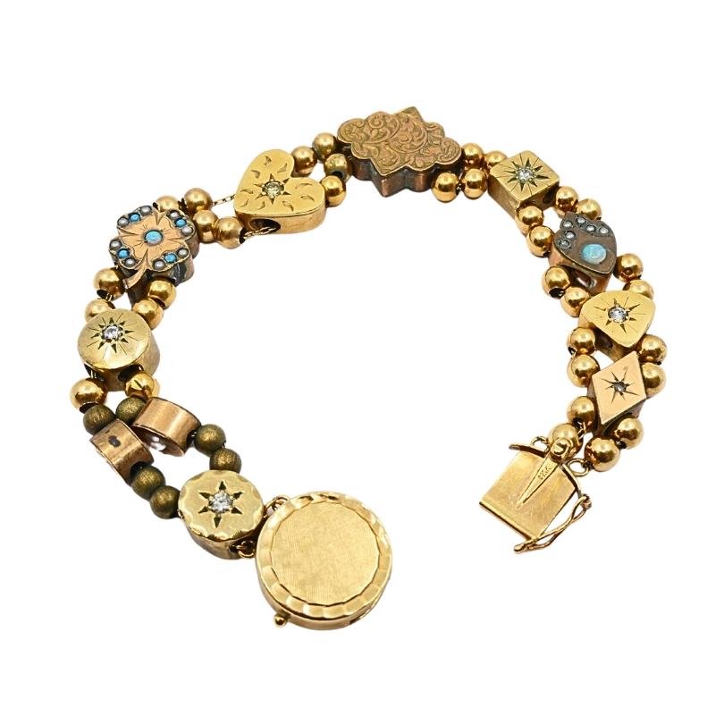 Bracelet ancien en or 14k pierres précieuses en vente 3