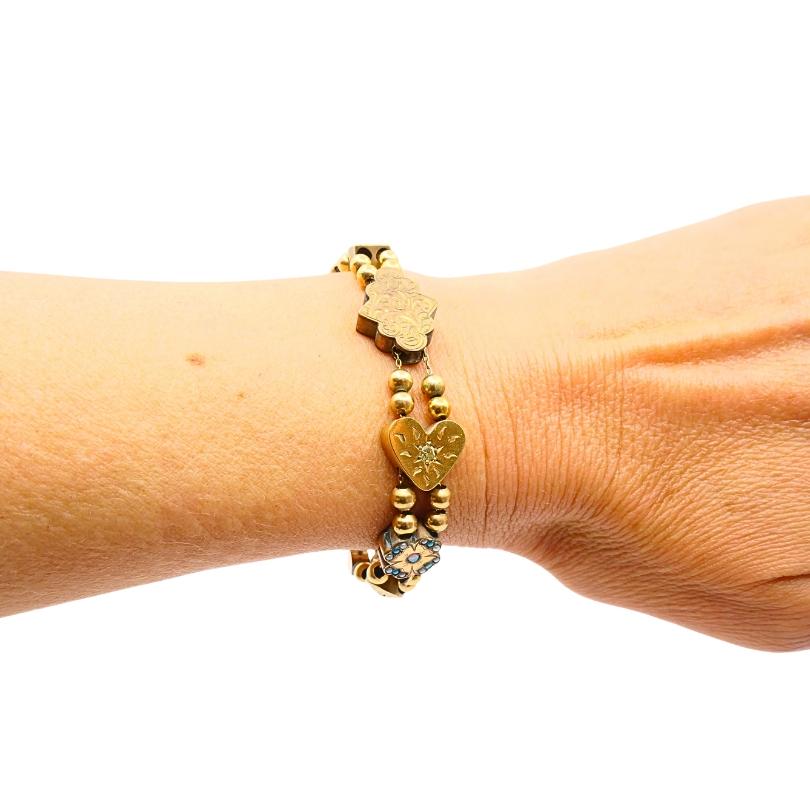 Bracelet ancien en or 14k pierres précieuses Bon état - En vente à Beverly Hills, CA