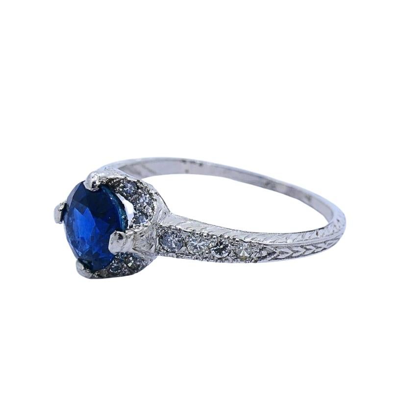 Art Deco Ring Diamant Platin Saphir Damen im Angebot