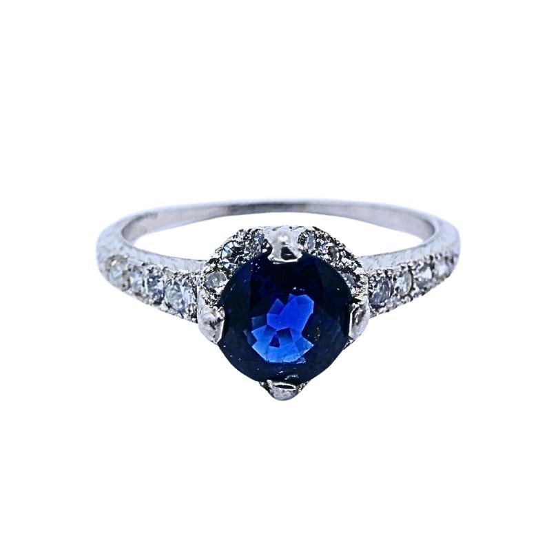 Art Deco Ring Diamant Platin Saphir im Zustand „Gut“ im Angebot in Beverly Hills, CA