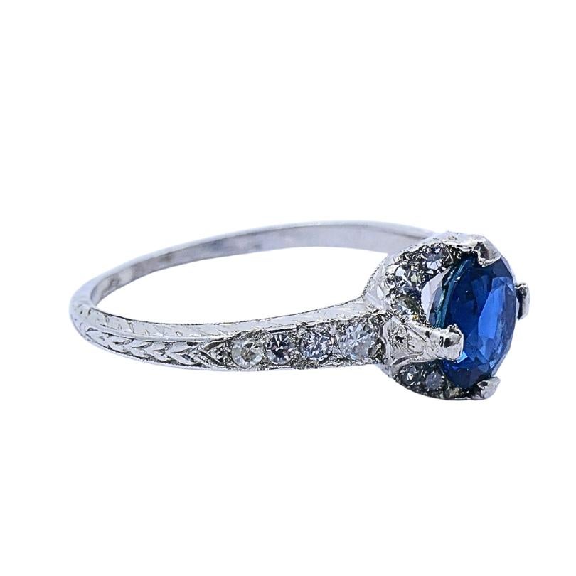 Art Deco Ring Diamant Platin Saphir im Angebot 1