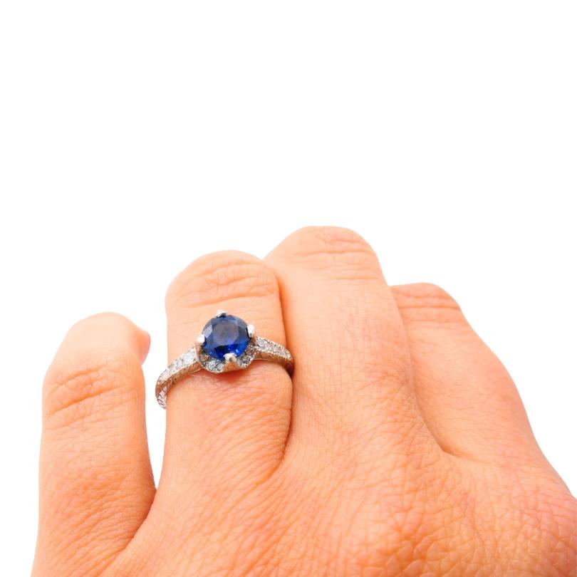 Art Deco Ring Diamant Platin Saphir (Gemischter Schliff) im Angebot