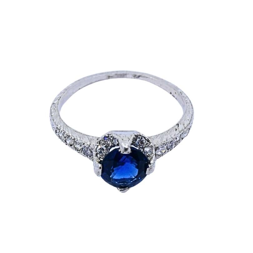 Art Deco Ring Diamant Platin Saphir im Angebot 3