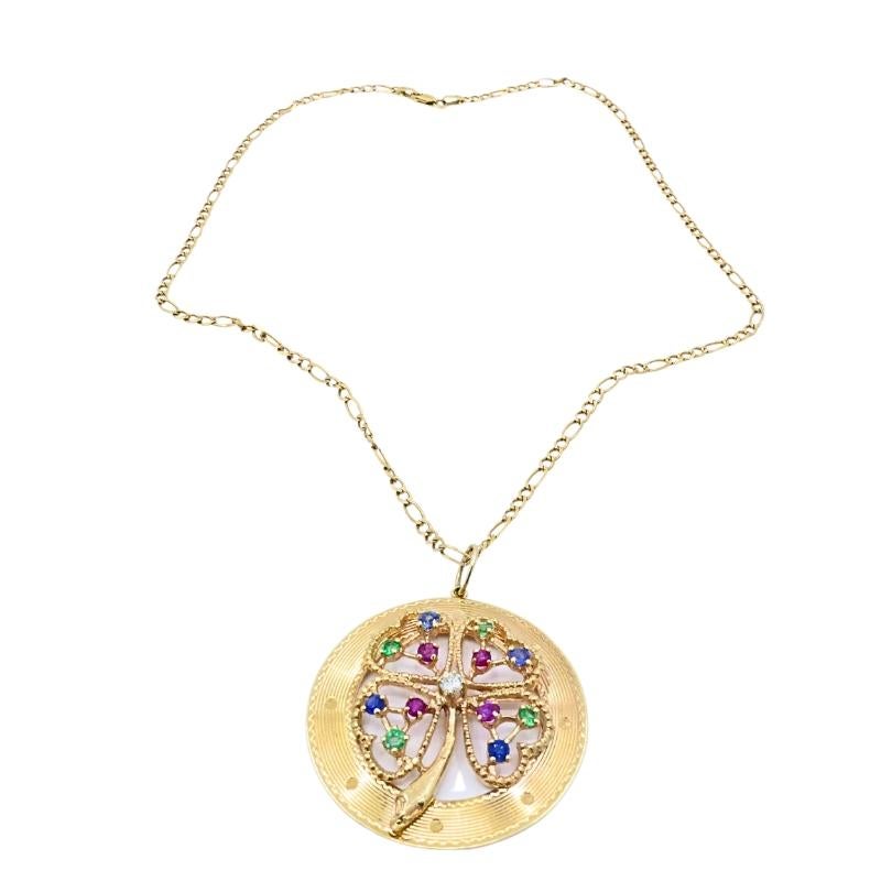 da uomo o donna Oro 14K  Collana con ciondolo a forma di trifoglio in vendita