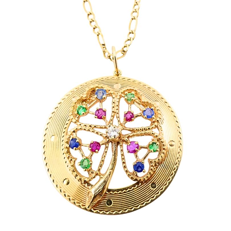 Oro 14K  Collana con ciondolo a forma di trifoglio In condizioni ottime in vendita a Beverly Hills, CA